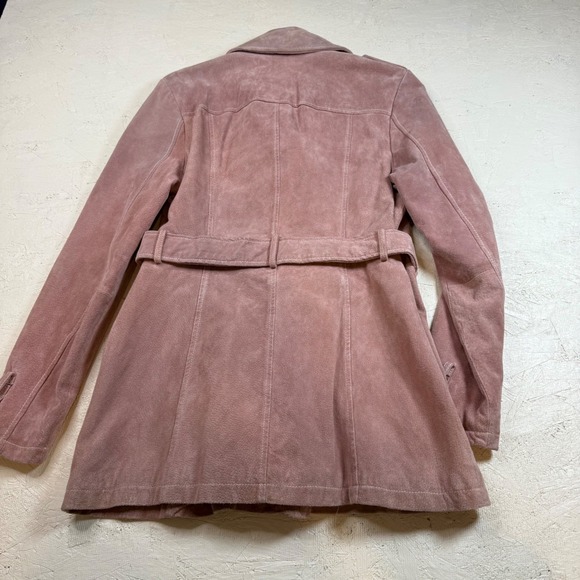 Pink Suede Belted Trench Coat – Women's M Double Breasted Wilsons - Picture 7 of 8